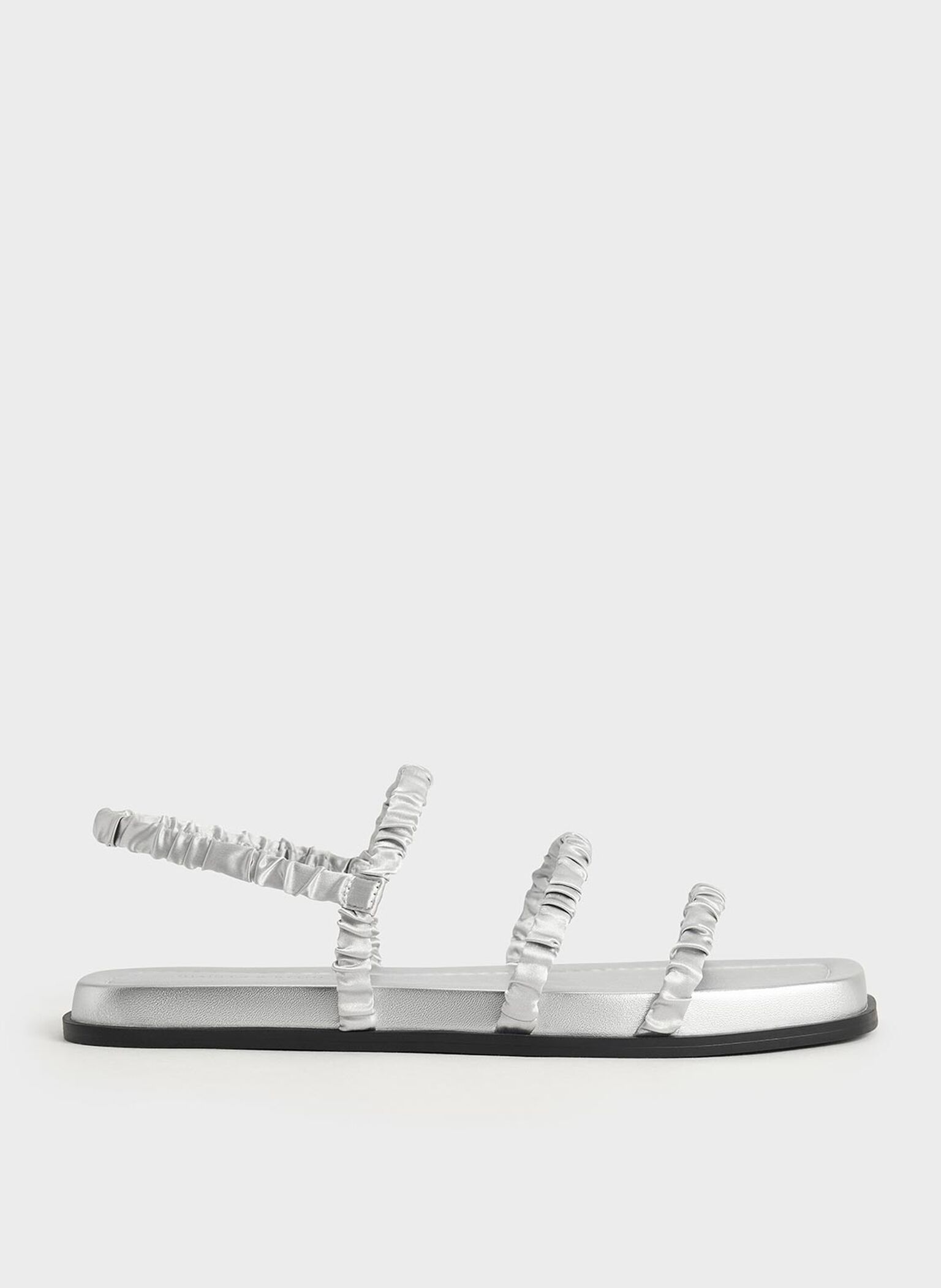Recycled Polyester Ruched Strappy Sandals, Silver, hi-res