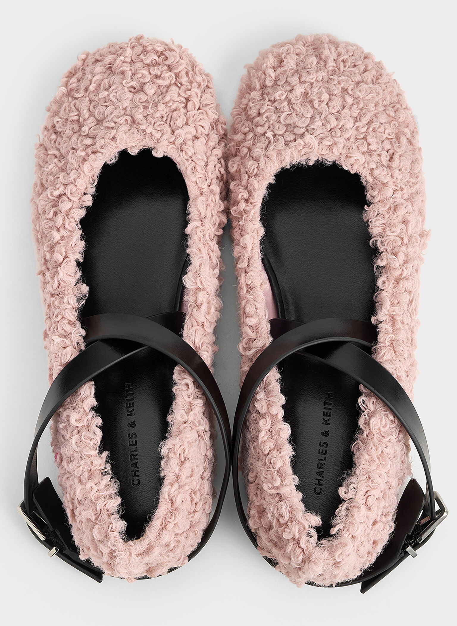 Margot Furry Crossover-Strap Ballet Flats, Pink, hi-res