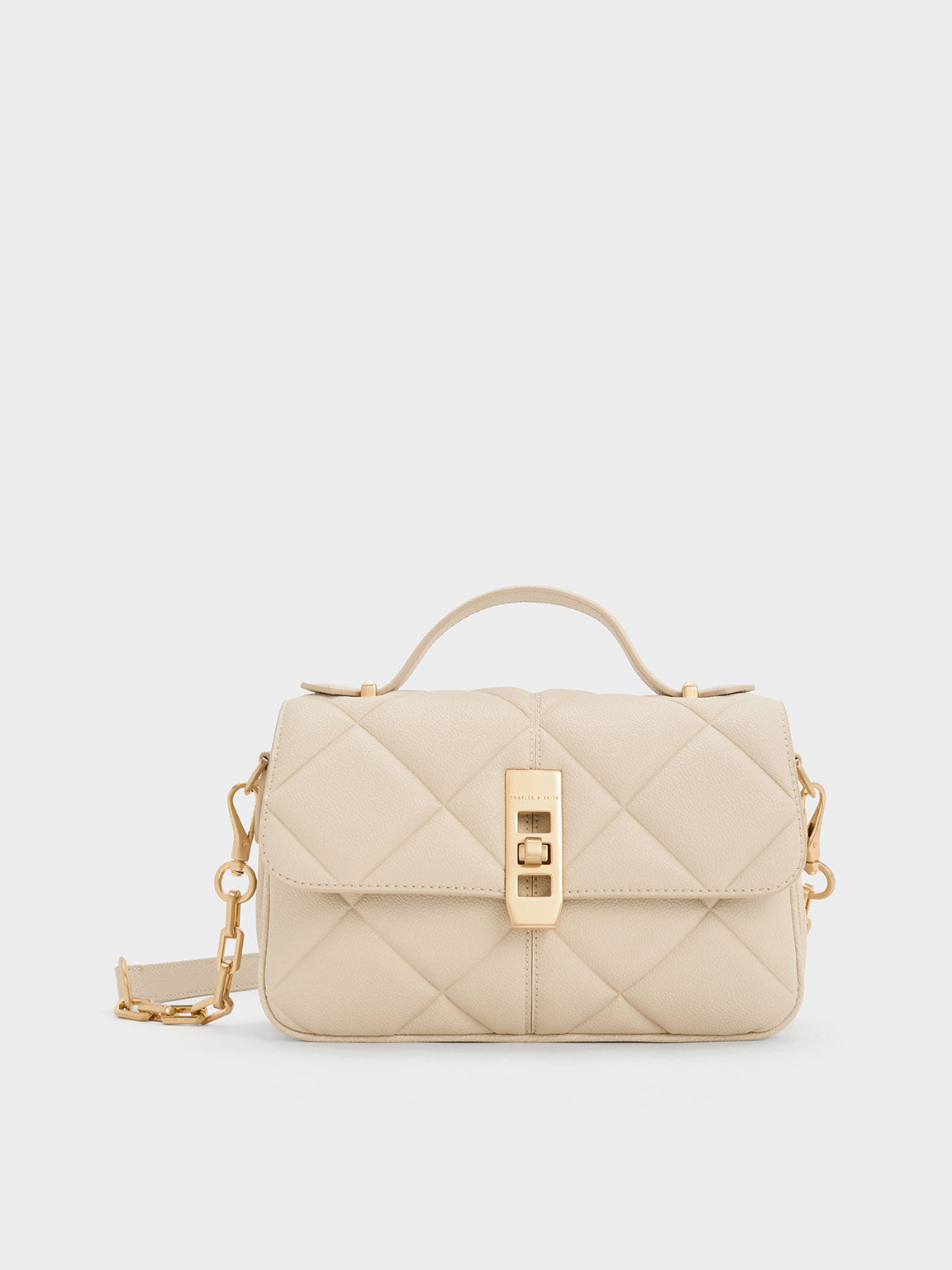 Anwen Quilted Top Handle Bag Beige
