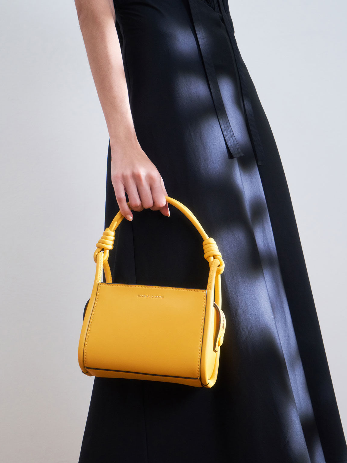 Knotted Handle Boxy Bag, Yellow, hi-res