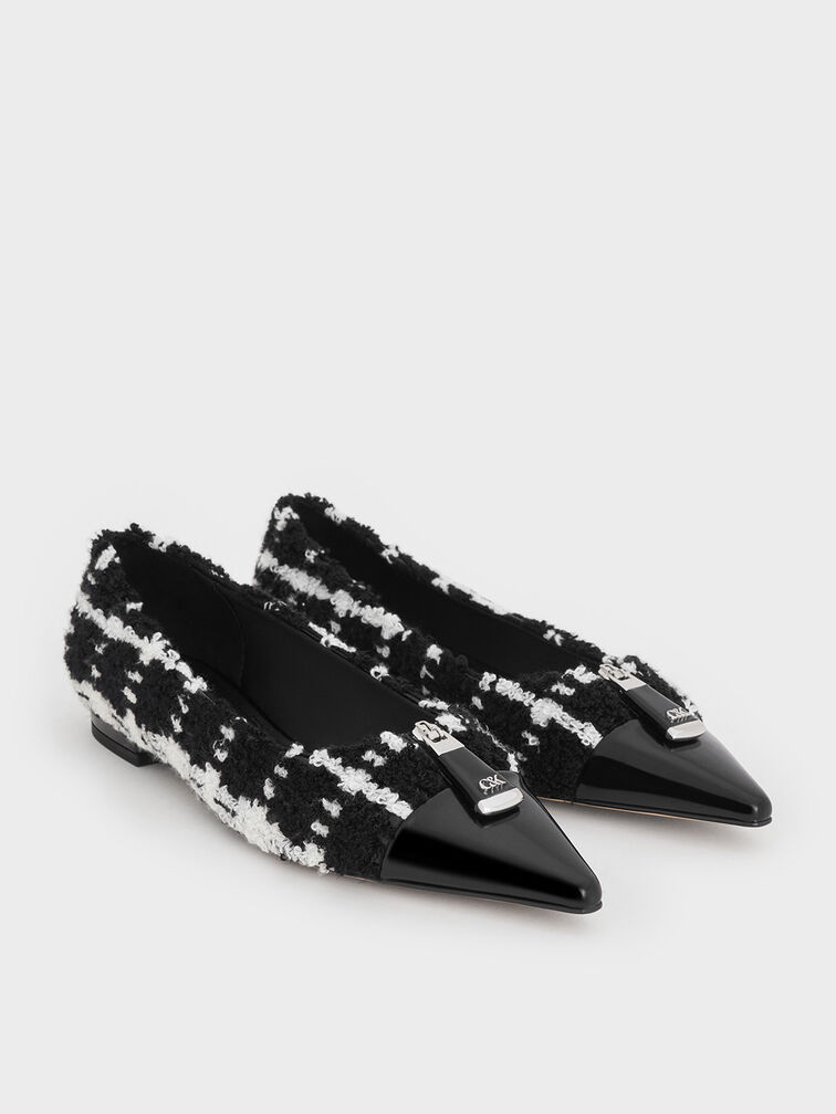 Nina Tweed & Leather Pointed Cap-Toe Flats, Multi, hi-res
