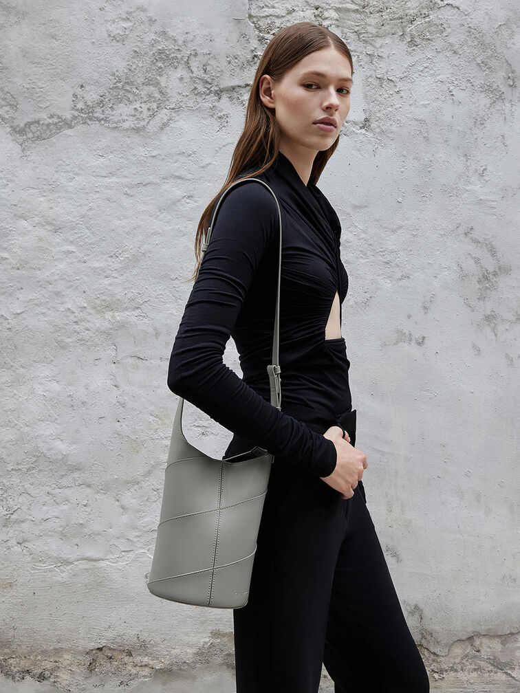 Trin Cylindrical Bucket Bag, Grey, hi-res