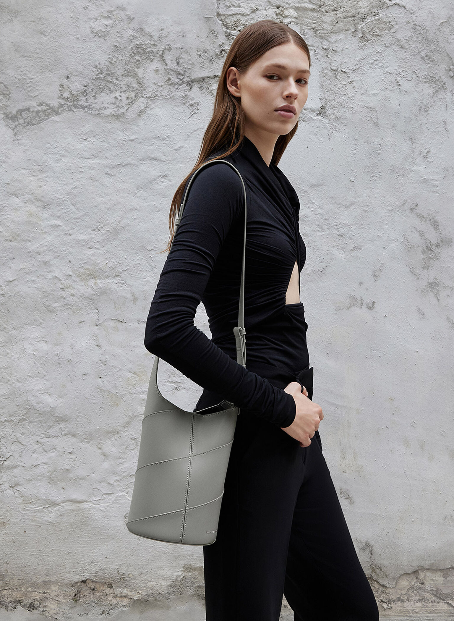 Trin Cylindrical Bucket Bag, Grey, hi-res