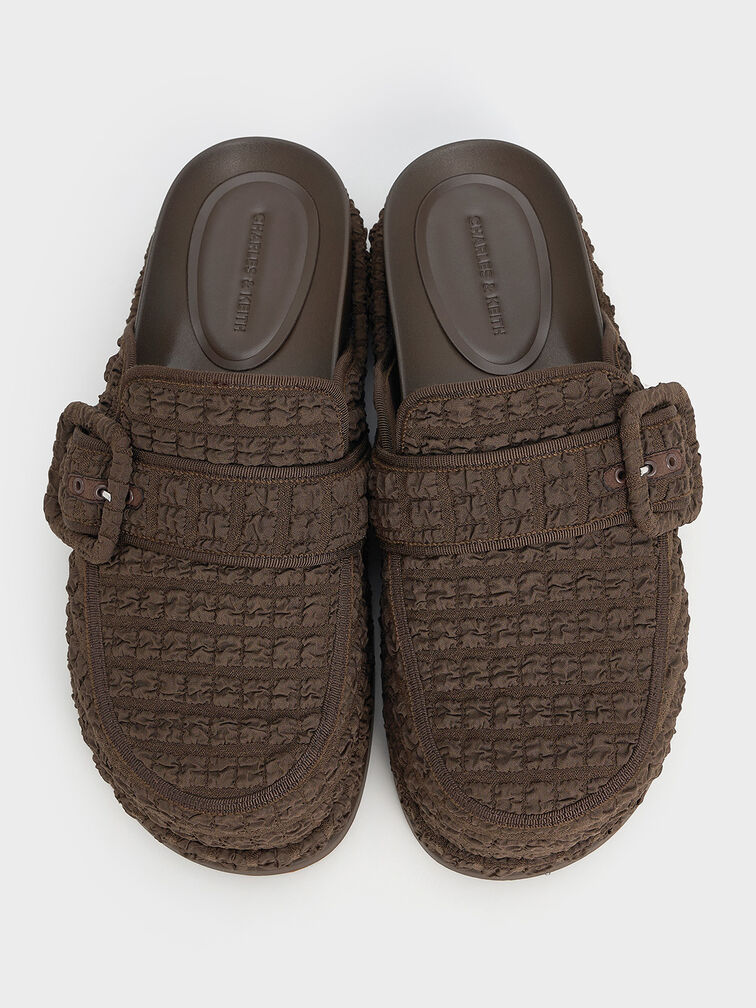 Loren Textured Flatform Mules, Dark Brown, hi-res