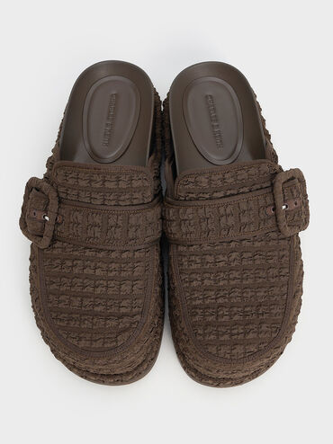 Loren Textured Flatform Mules, Dark Brown, hi-res