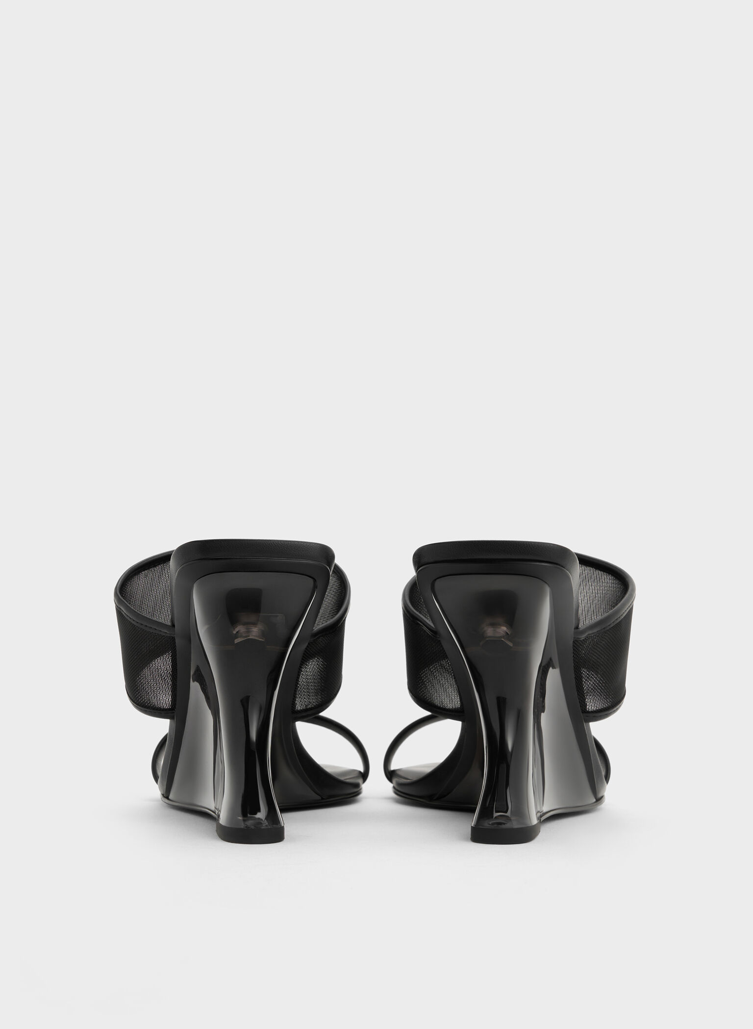 Mesh Sculptural-Heel Wedges, Black Textured, hi-res