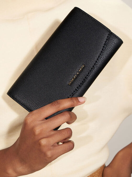 Front Flap Long Wallet, Black, hi-res