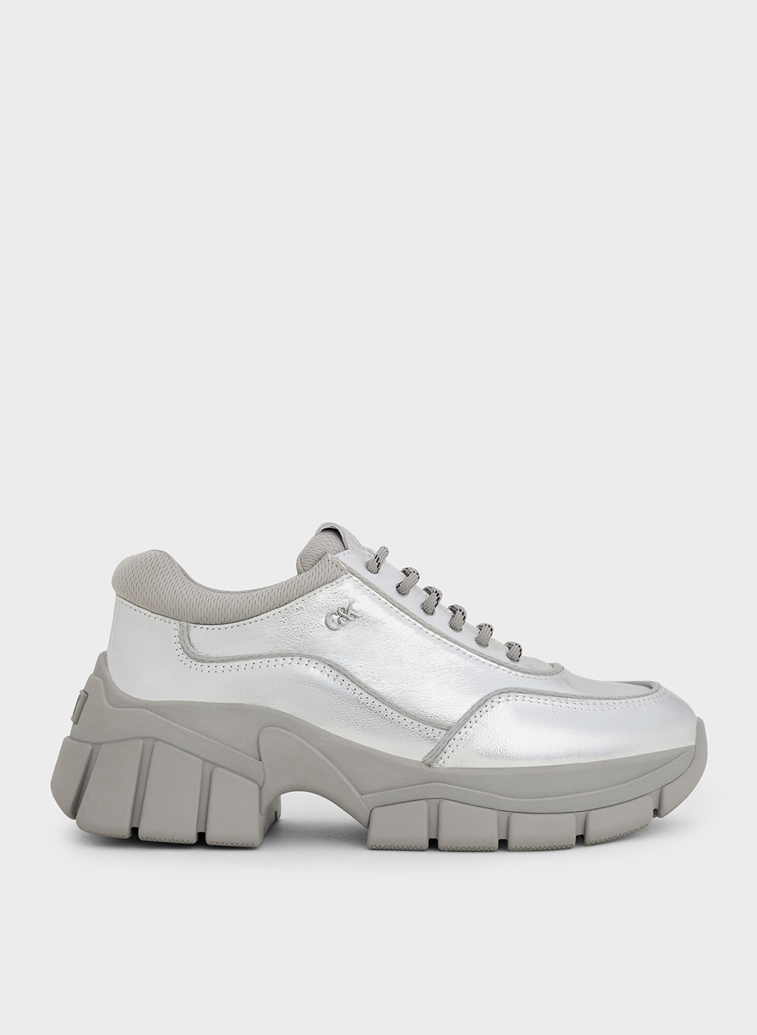 Yunna Metallic Leather & Recycled Fabric Chunky Sneakers, Silver, hi-res