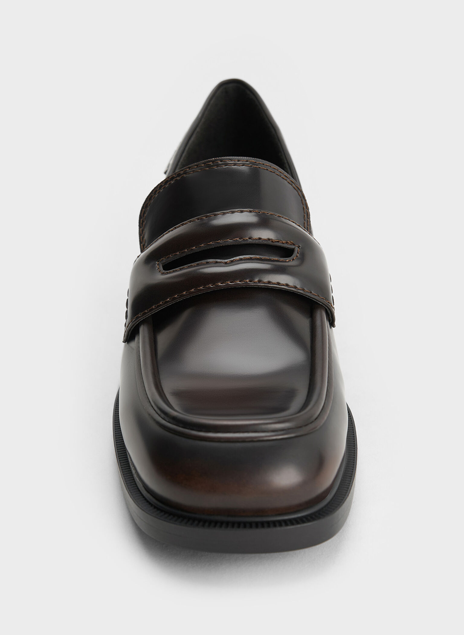 Penny Loafer Trapeze-Heel Pumps, Brown, hi-res