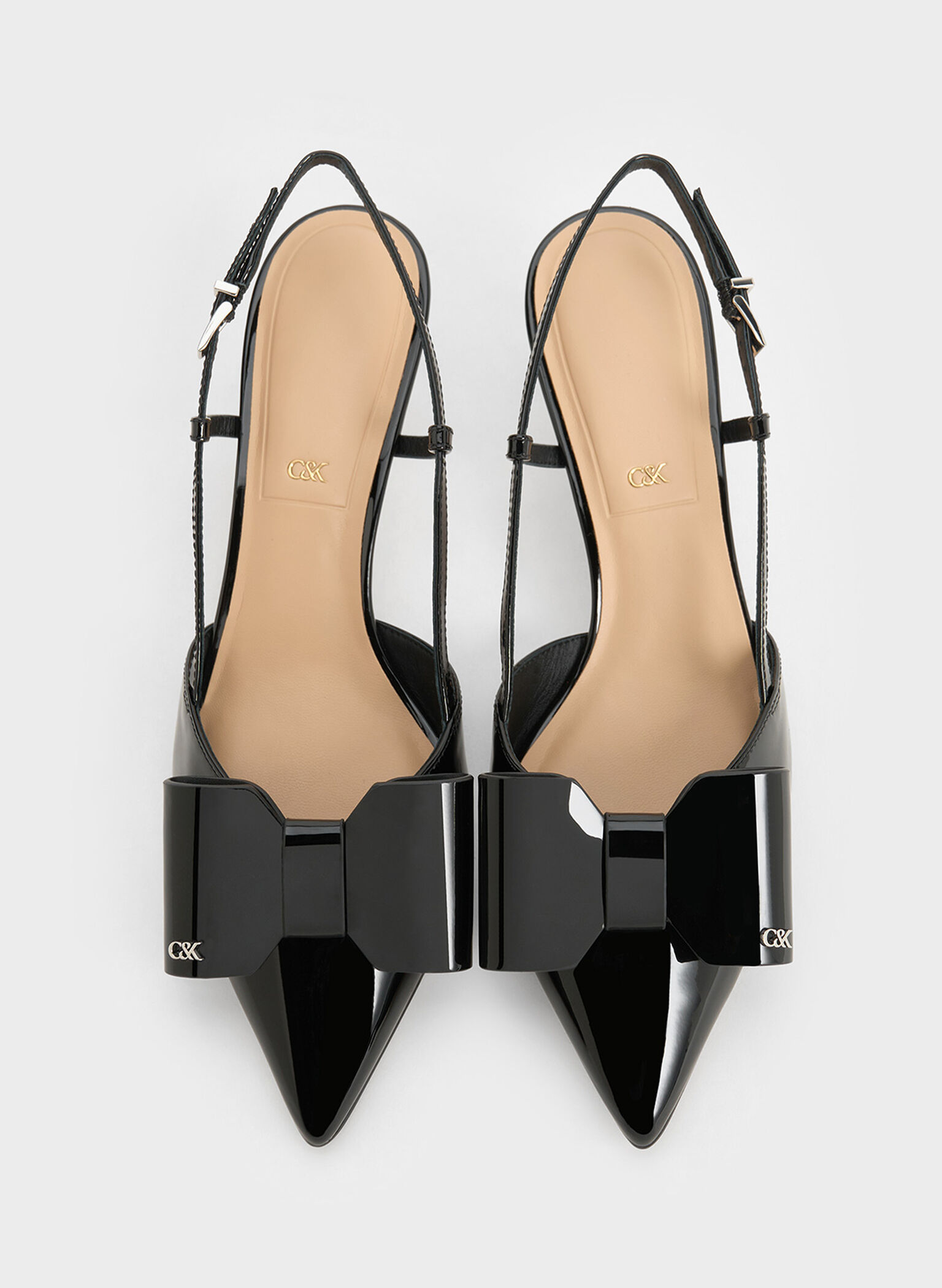 Lu Patent Leather Bow Slingback Pumps, Black Patent, hi-res