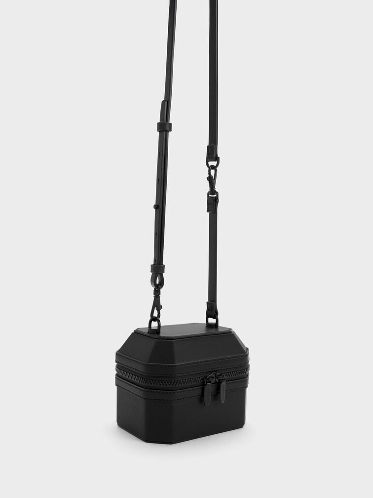 Geometric Boxy Top Handle Bag, Black, hi-res