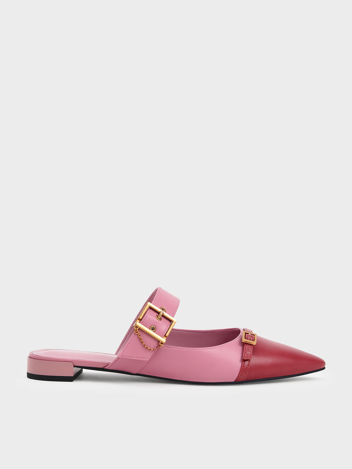 Lunar New Year Collection: Hadley Double Buckle Flat Mules, Pink, hi-res