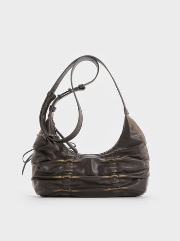 Kadee Ruched Bow-Charm Hobo Bag, Burnished Brown, hi-res