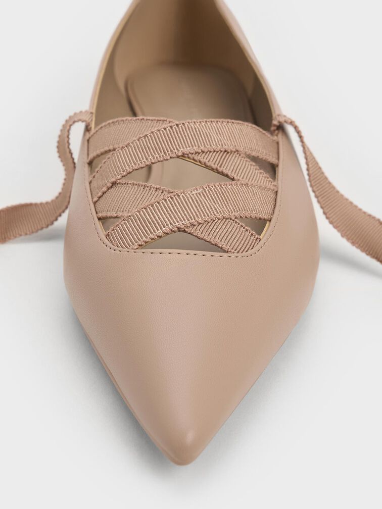 Pointed-Toe Tie-Around Ballet Flats, Nude, hi-res