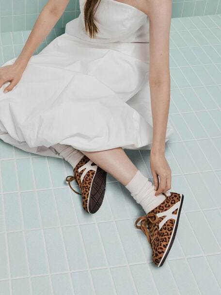 Faux Suede Leopard-Print Low-Top Sneakers, Animal Print Brown, hi-res