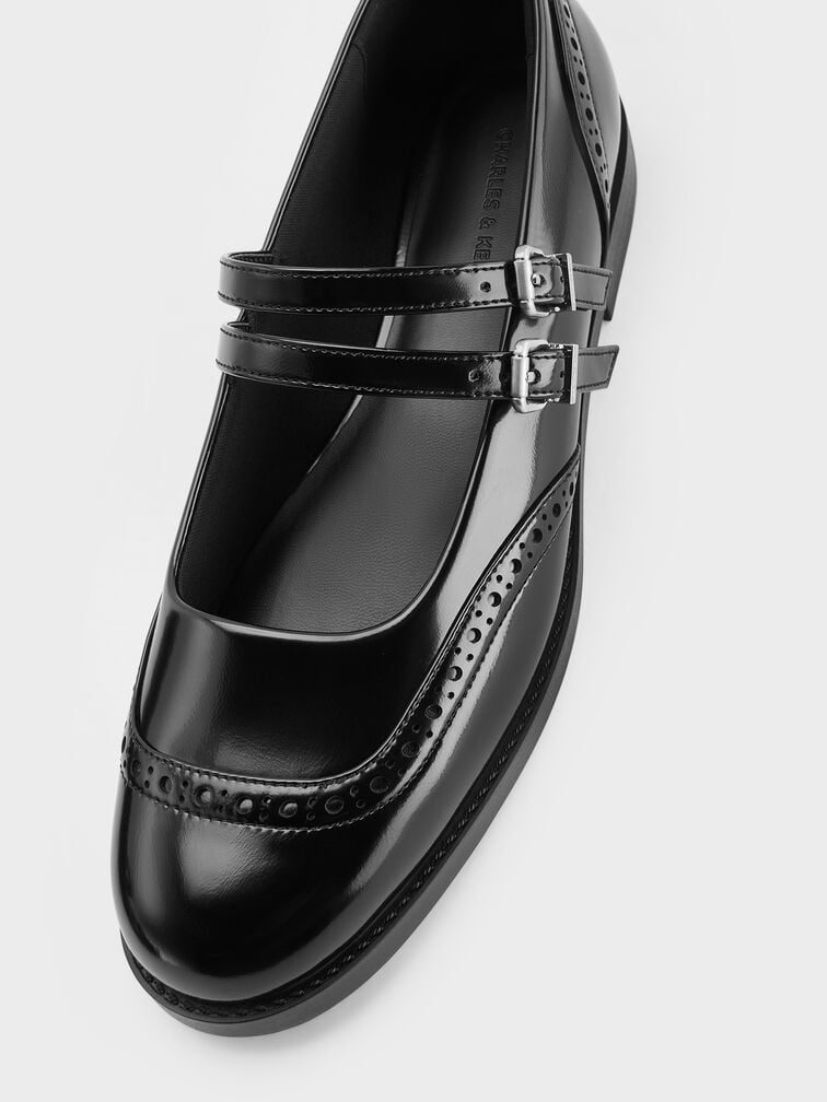 Double-Strap Brogue Mary Janes, Black Box, hi-res
