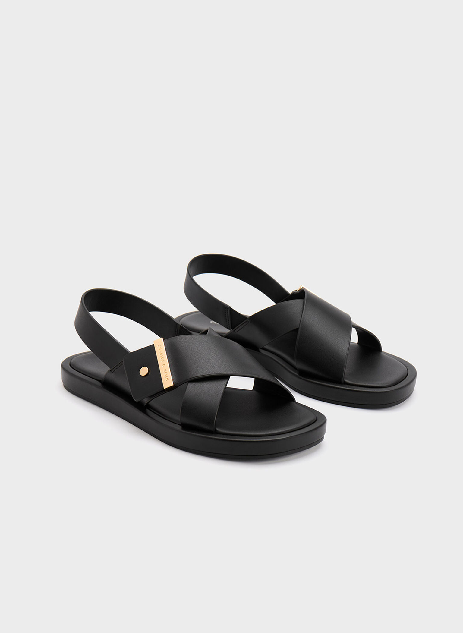 Crossover Back Strap Sandals, Black, hi-res