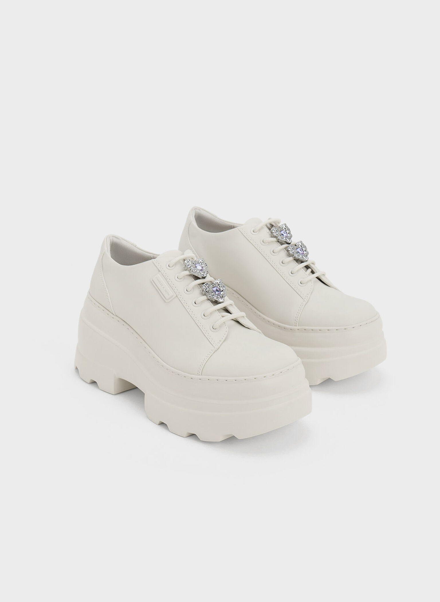 Crystal Heart-Motif Lace-Up Oxfords, Chalk, hi-res
