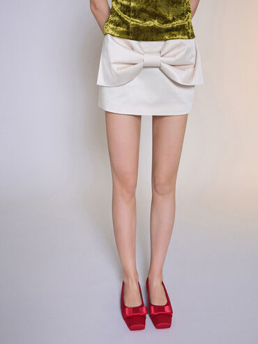 Satin Bow Slingback Ballet Flats, Red, hi-res