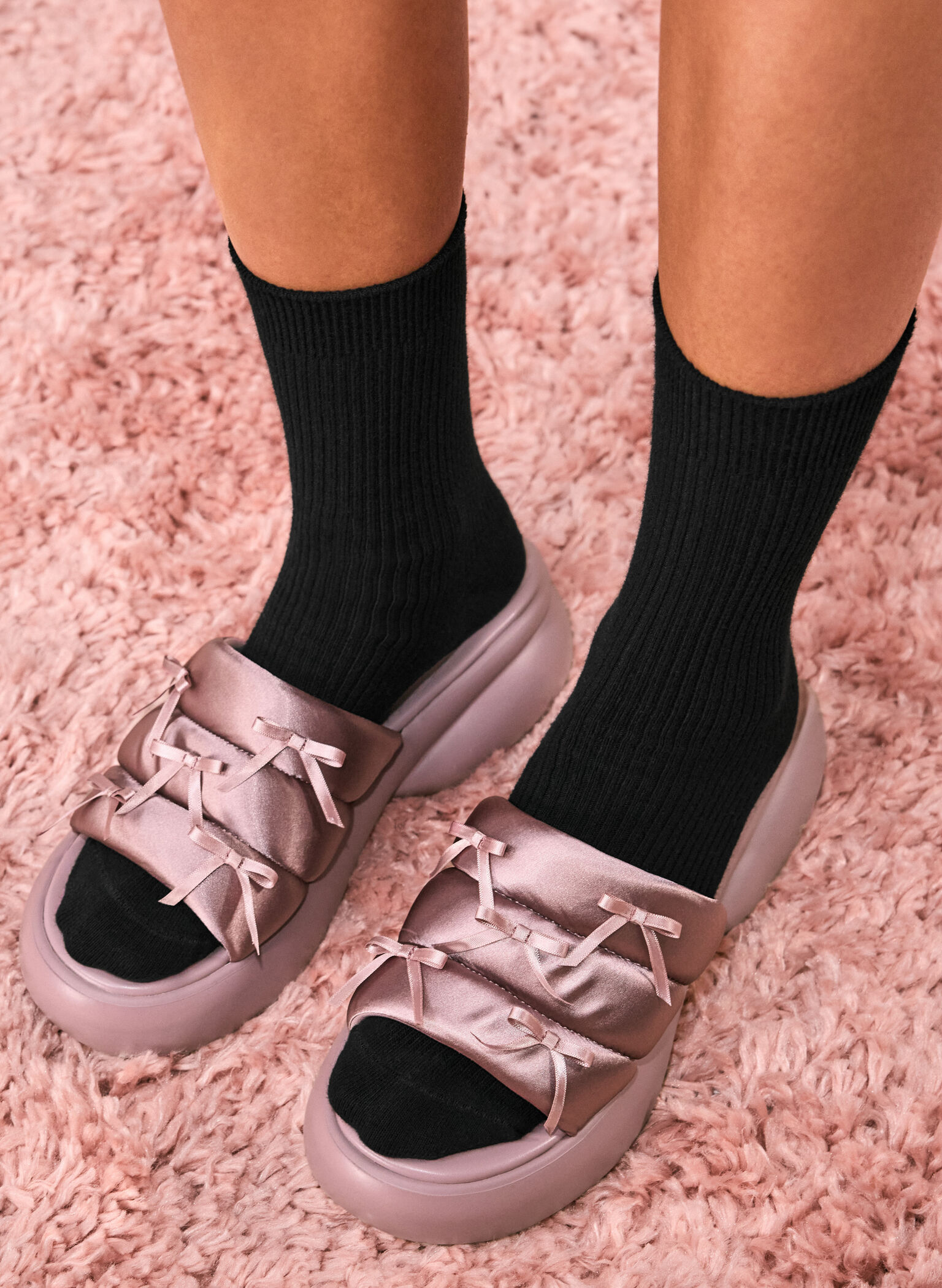 Recycled Polyester Bow Puffy Sports Sandals, Pink, hi-res