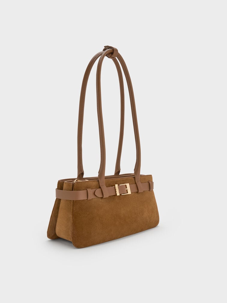 Jody Suede Belted Shoulder Bag, Ember Brown, hi-res