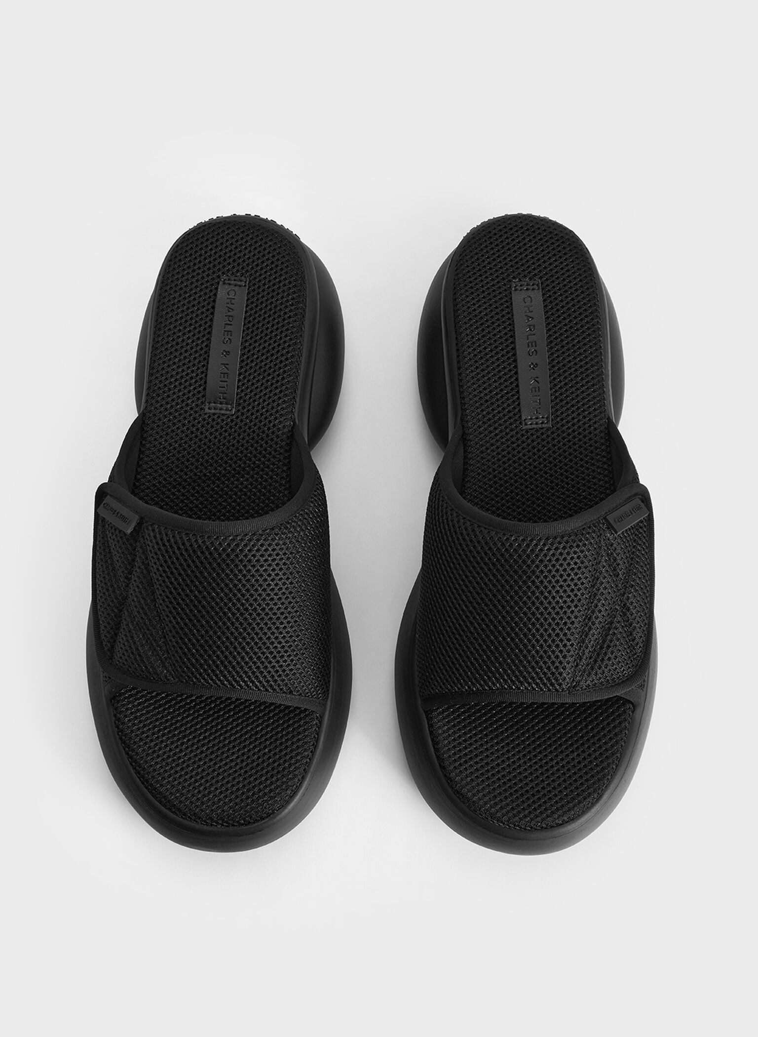 Mesh Platform Sporty Slide Sandals, Black Textured, hi-res