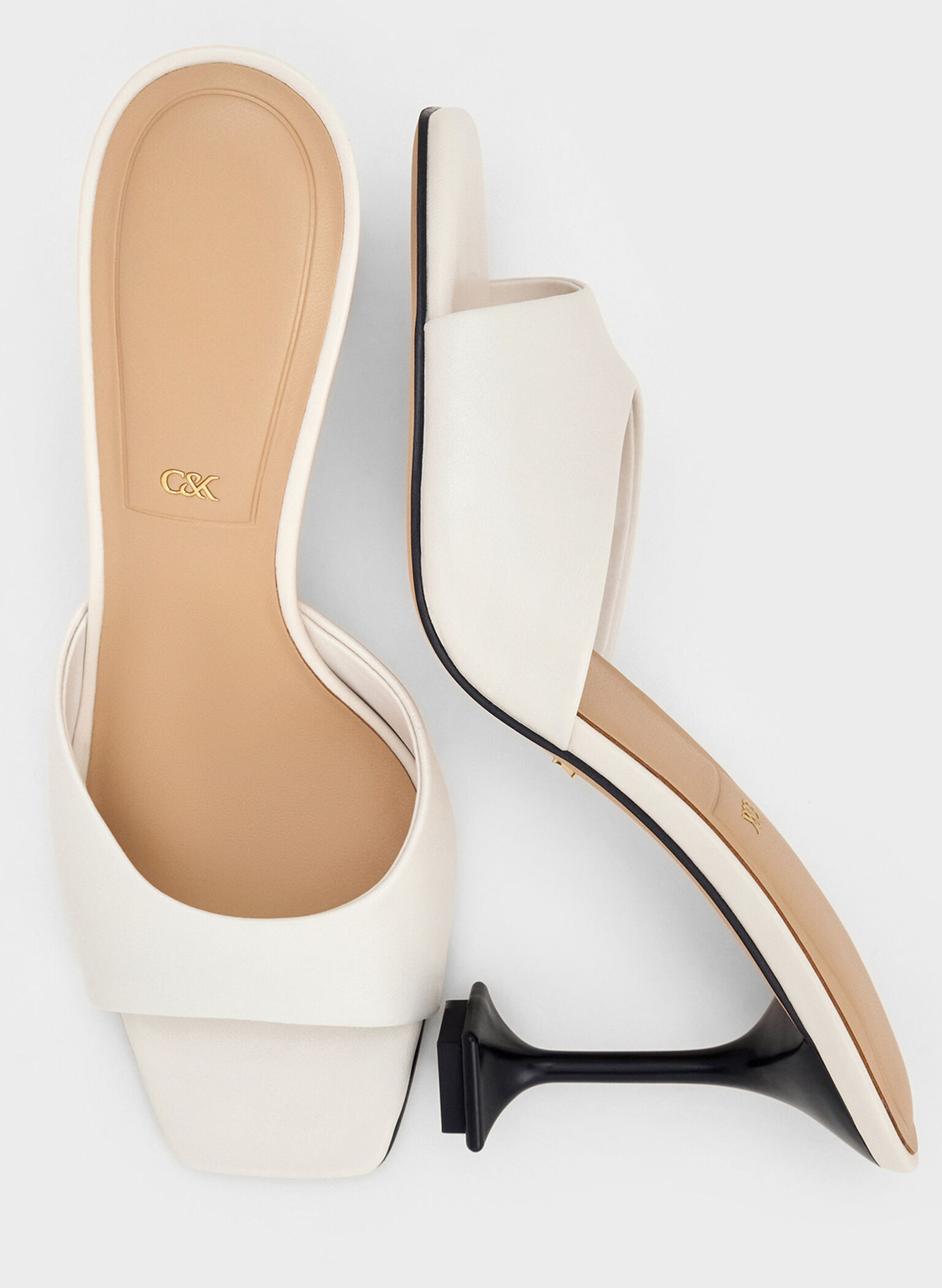 Jacqueline Leather Sculptural-Heel Mules, Chalk, hi-res