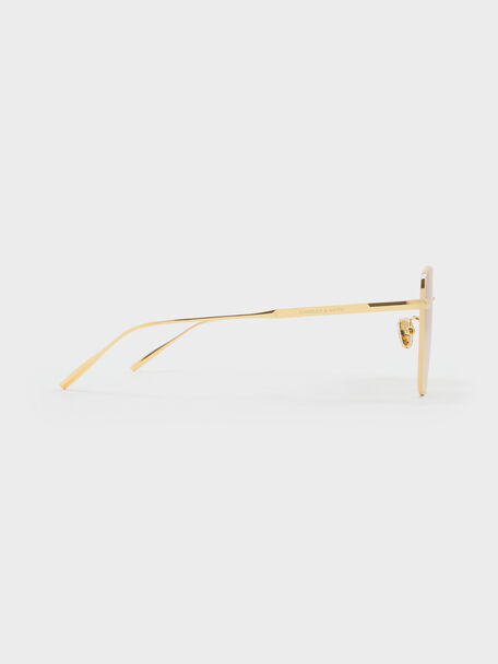 Delta Metallic-Rim Square Sunglasses, Gold, hi-res