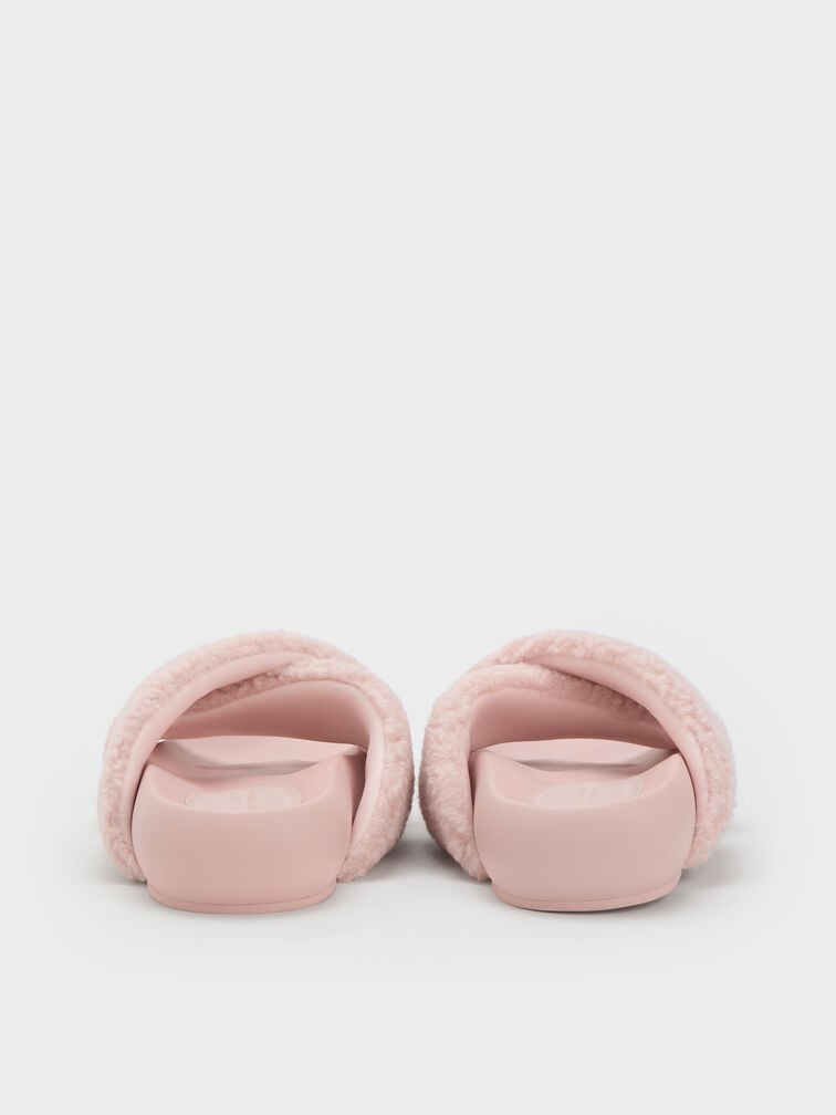 Lumi Faux Shearling Crossover-Strap Slide Sandals, Pink, hi-res