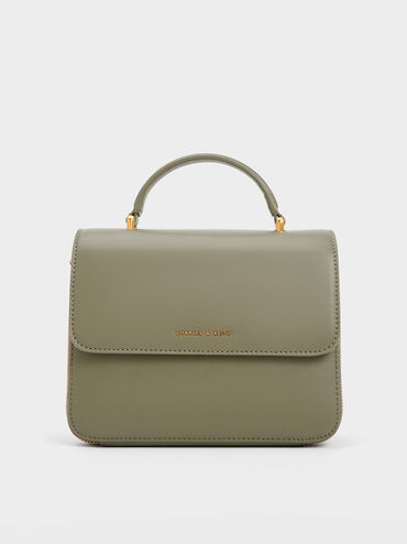 Octavia Front Flap Top Handle Bag, Khaki, hi-res