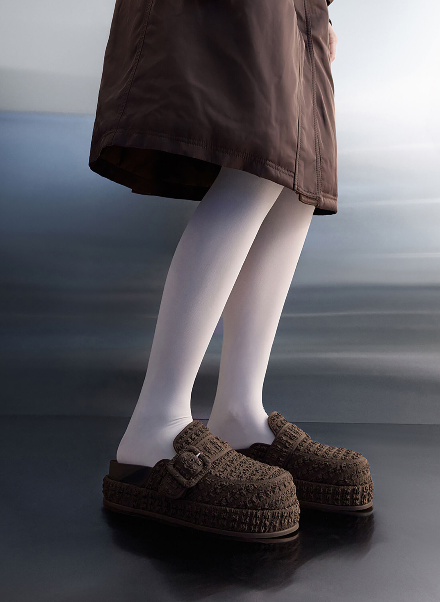 Loren Textured Flatform Mules, Dark Brown, hi-res