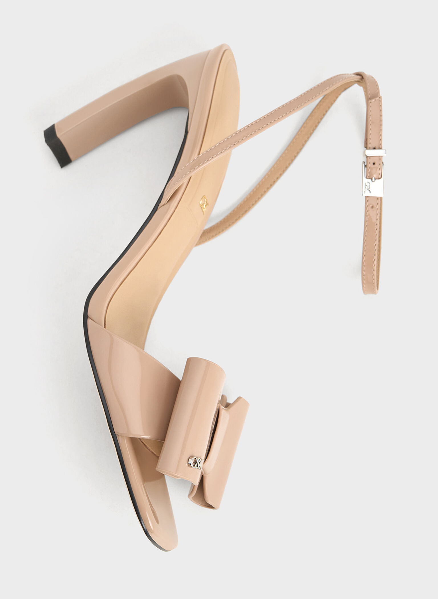 Lu Patent Leather Bow Blade-Heel Sandals, Nude, hi-res