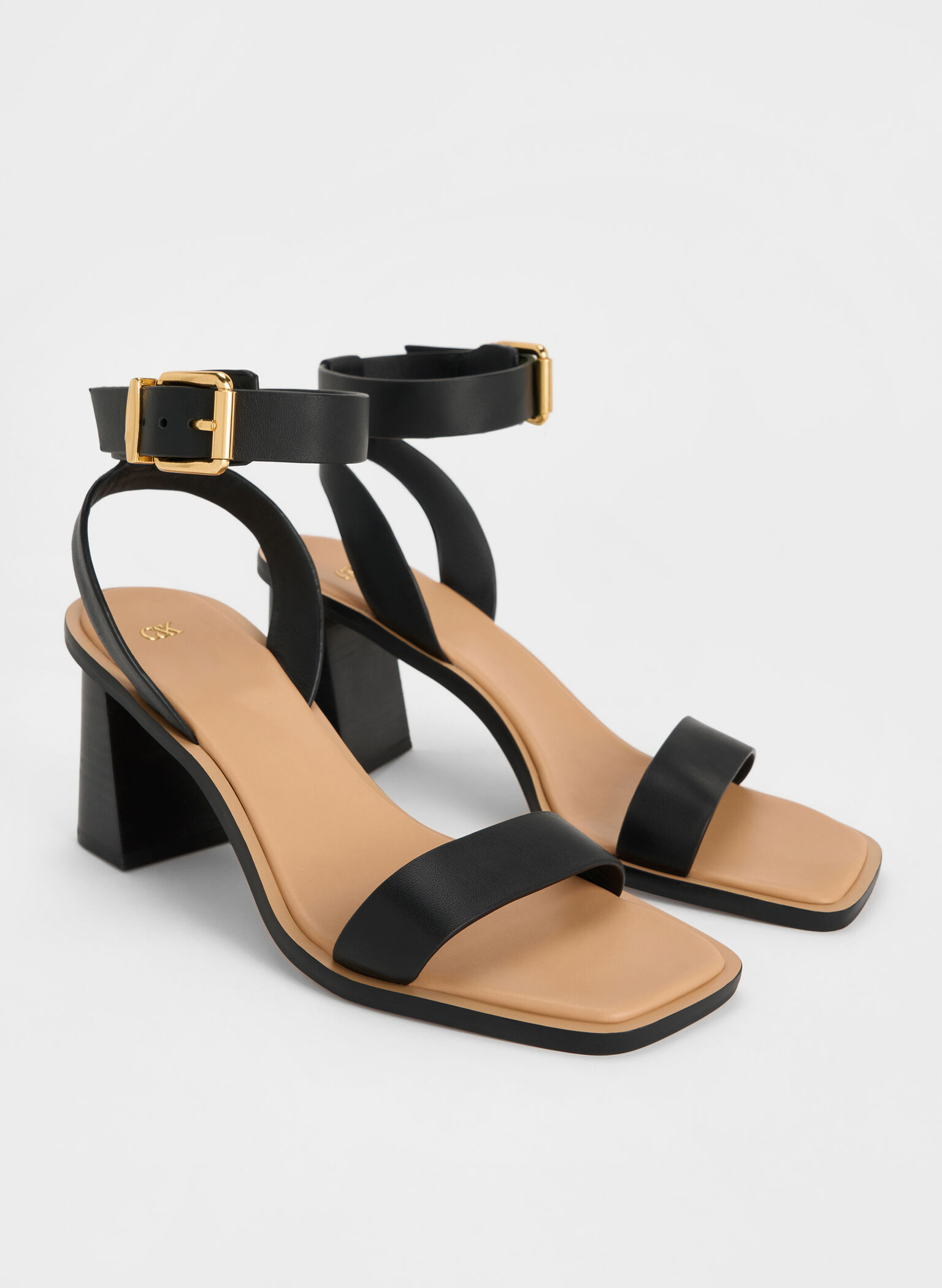 Leather Block-Heel Ankle-Strap Sandals, Black, hi-res