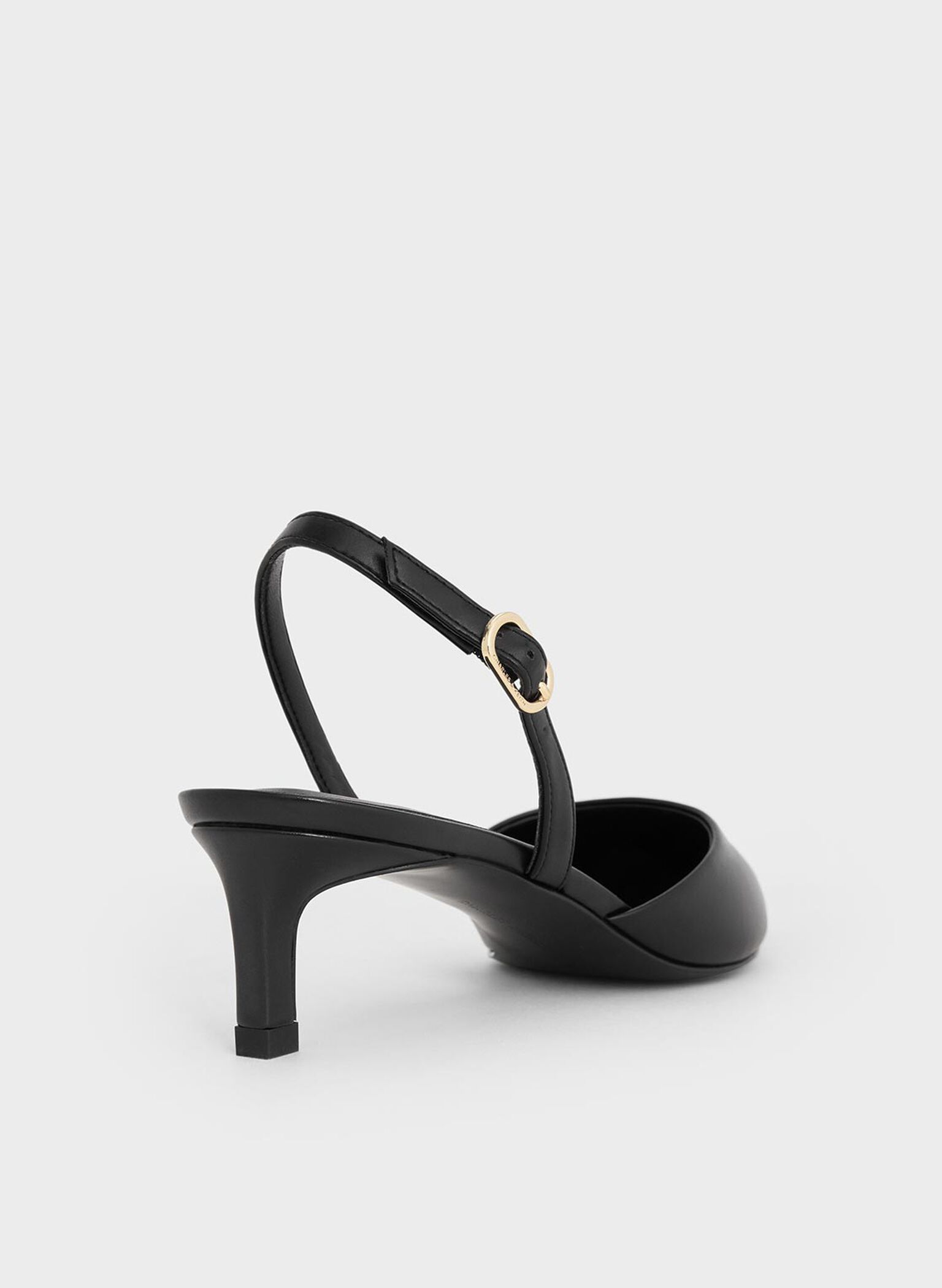 Pointed-Toe Slingback Kitten Heels, Black, hi-res