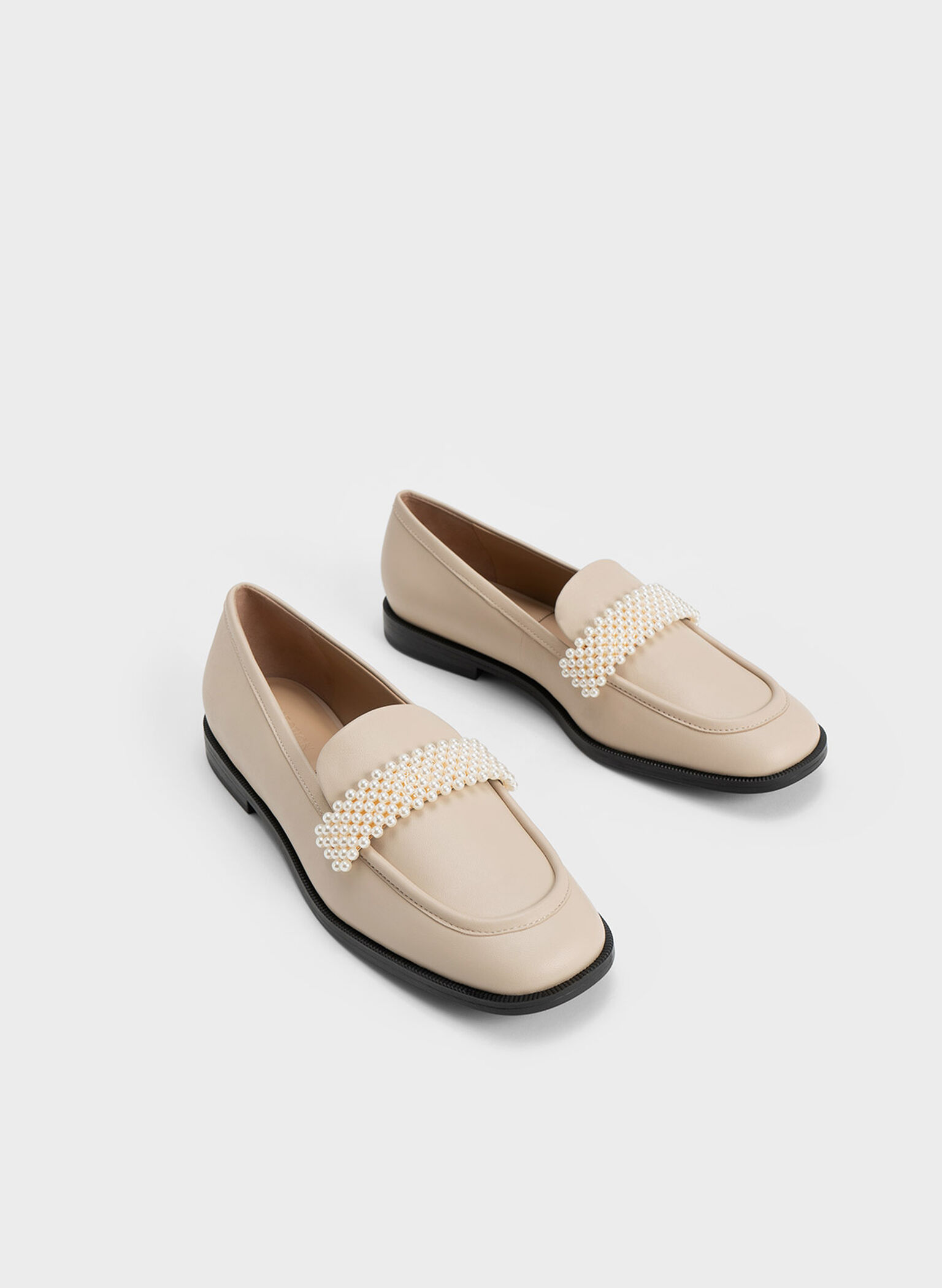 Beaded Penny Loafers, Beige, hi-res