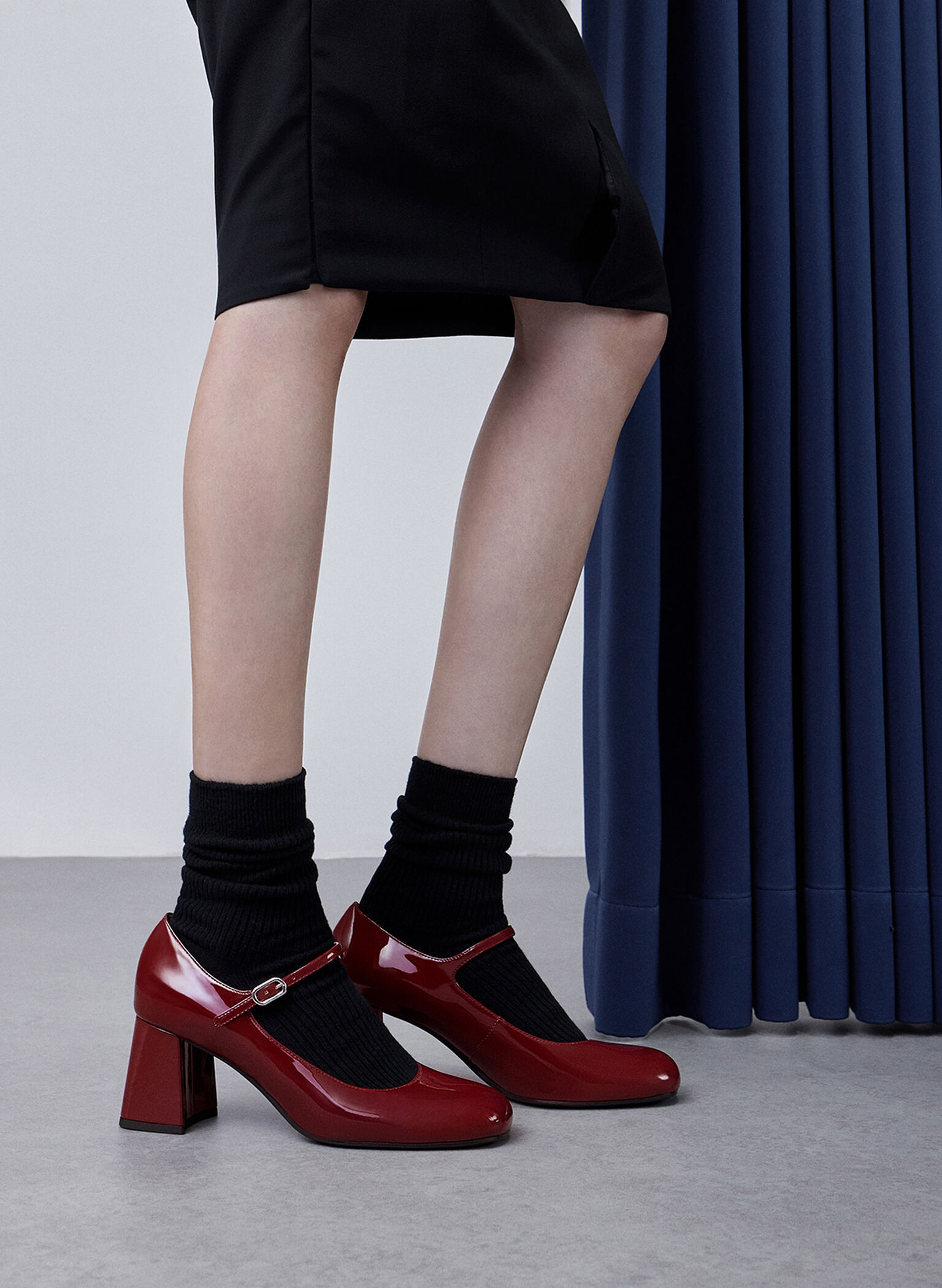 Patent Block-Heel Mary Jane Pumps, Maroon, hi-res