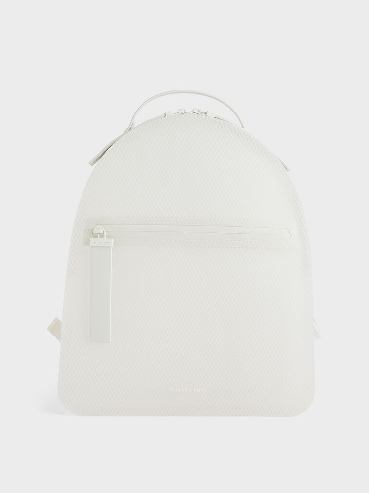 Front Zip Backpack, White, hi-res