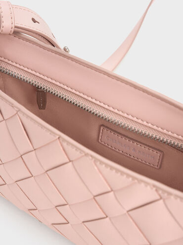 Ivette Woven Elongated Shoulder Bag, Light Pink, hi-res