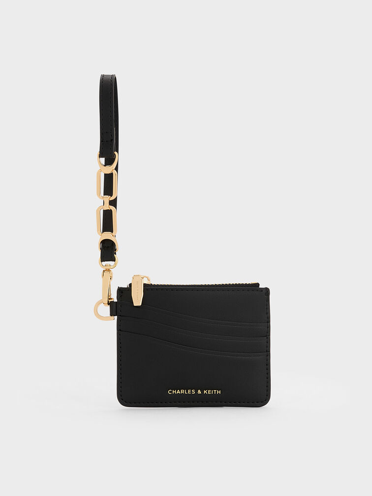 Agatha Chain-Accent Wristlet Card Holder, Black, hi-res