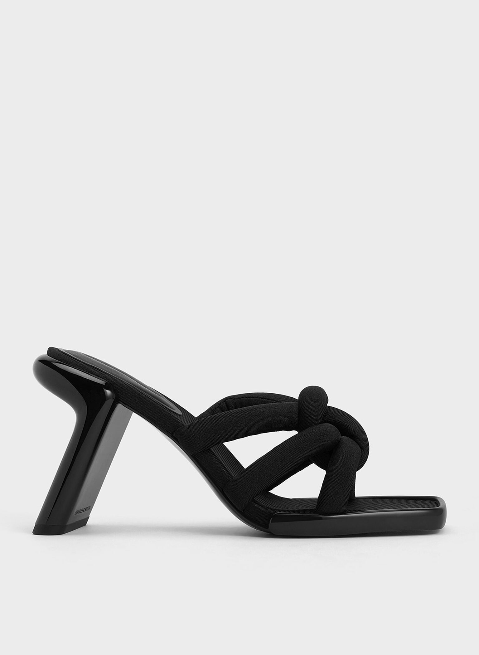 Toni Knotted Puffy-Strap Mules, Black Textured, hi-res