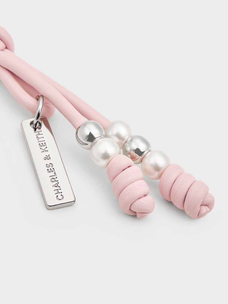 Beaded Cord Knot Charm, Cotton Candy Pink, hi-res