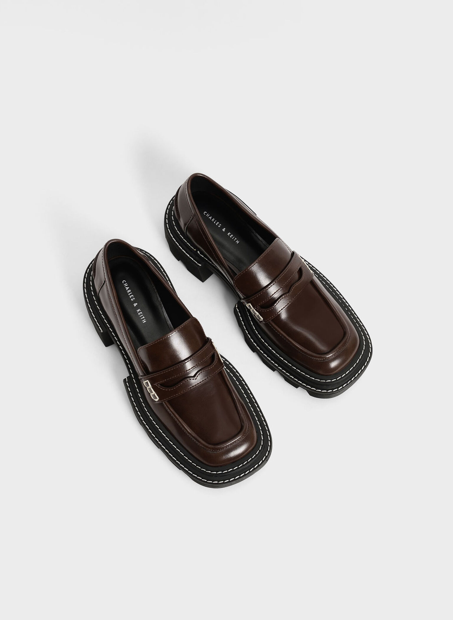 Perline Chunky Penny Loafers, Dark Brown, hi-res