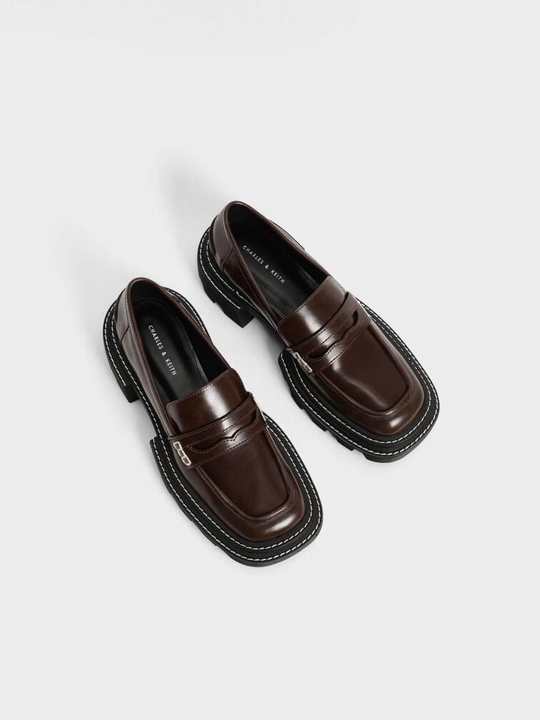 Perline Chunky Penny Loafers, Dark Brown, hi-res