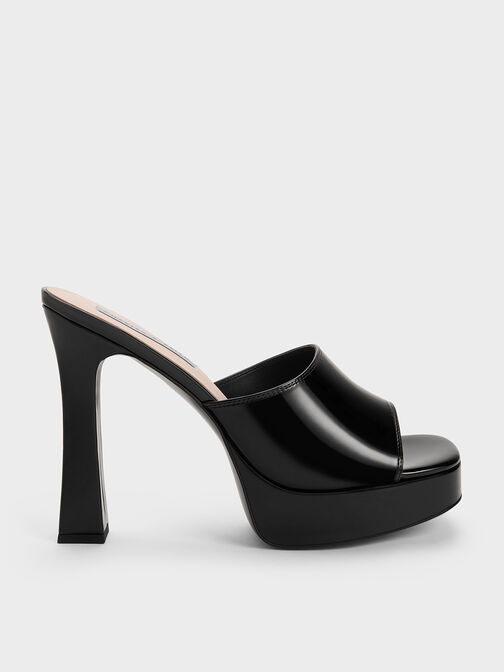 Platform Block Heel Mules, Black Patent, hi-res