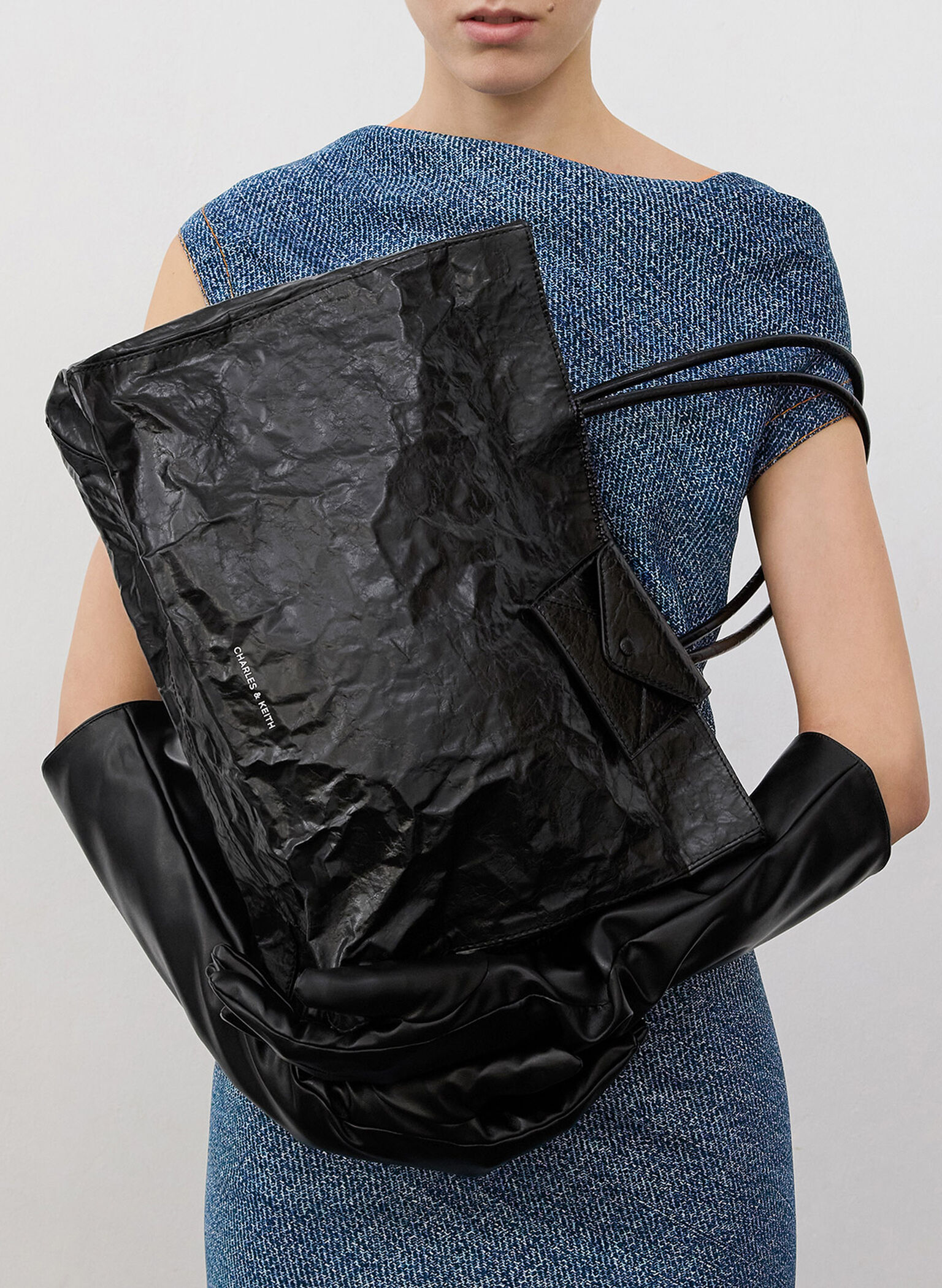 Large Matina Crinkle-Effect Tote Bag, Jet Black, hi-res