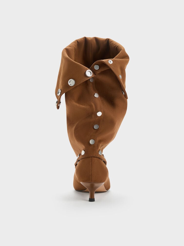 Gael Faux Suede Studded Convertible Kitten-Heel Knee-High Boots, Brown, hi-res