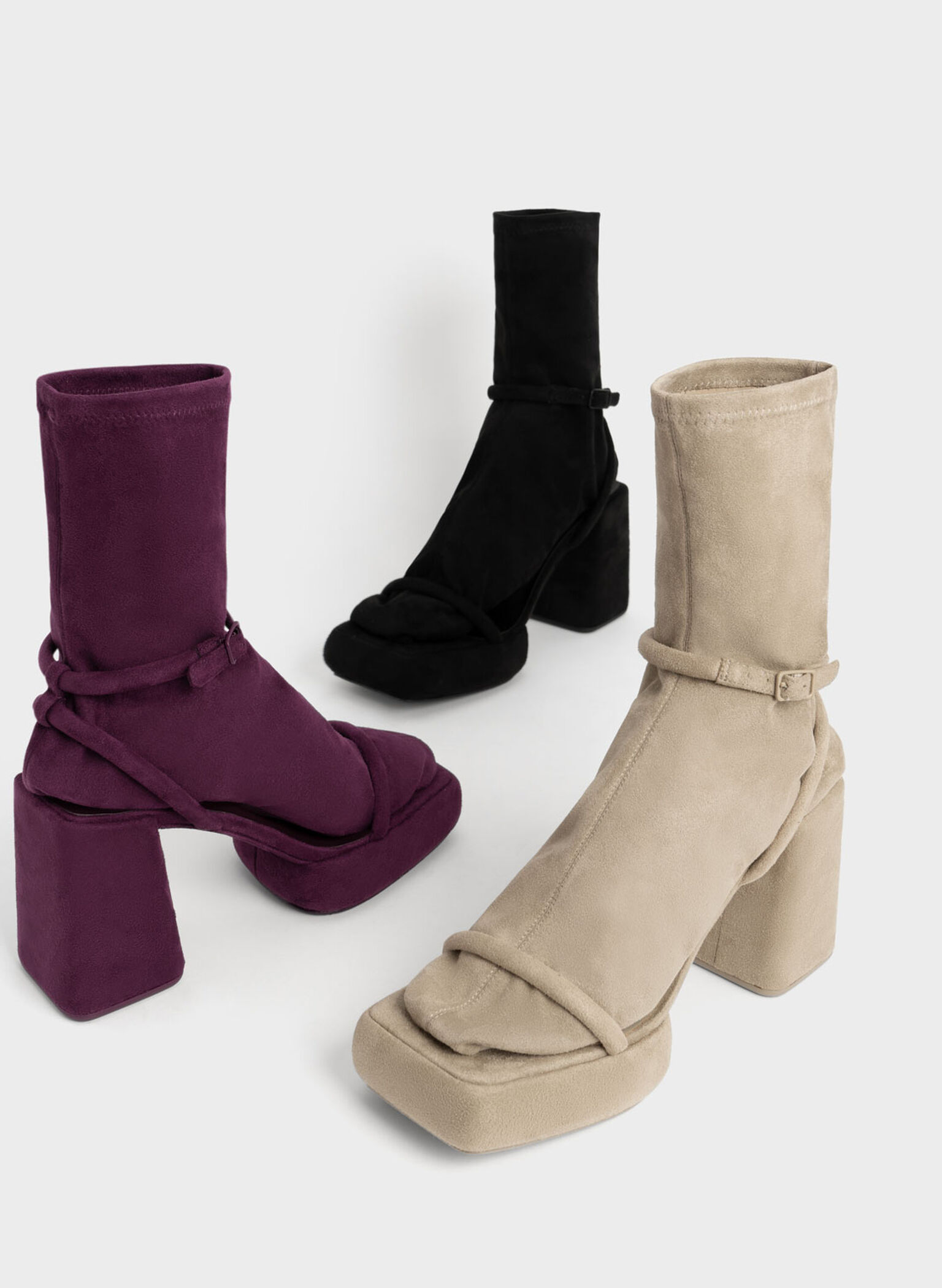 Lucile Textured Platform Calf Boots, Beige, hi-res