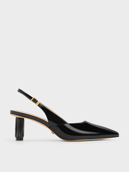 Geometric Heel Slingback Pumps, Black Box, hi-res