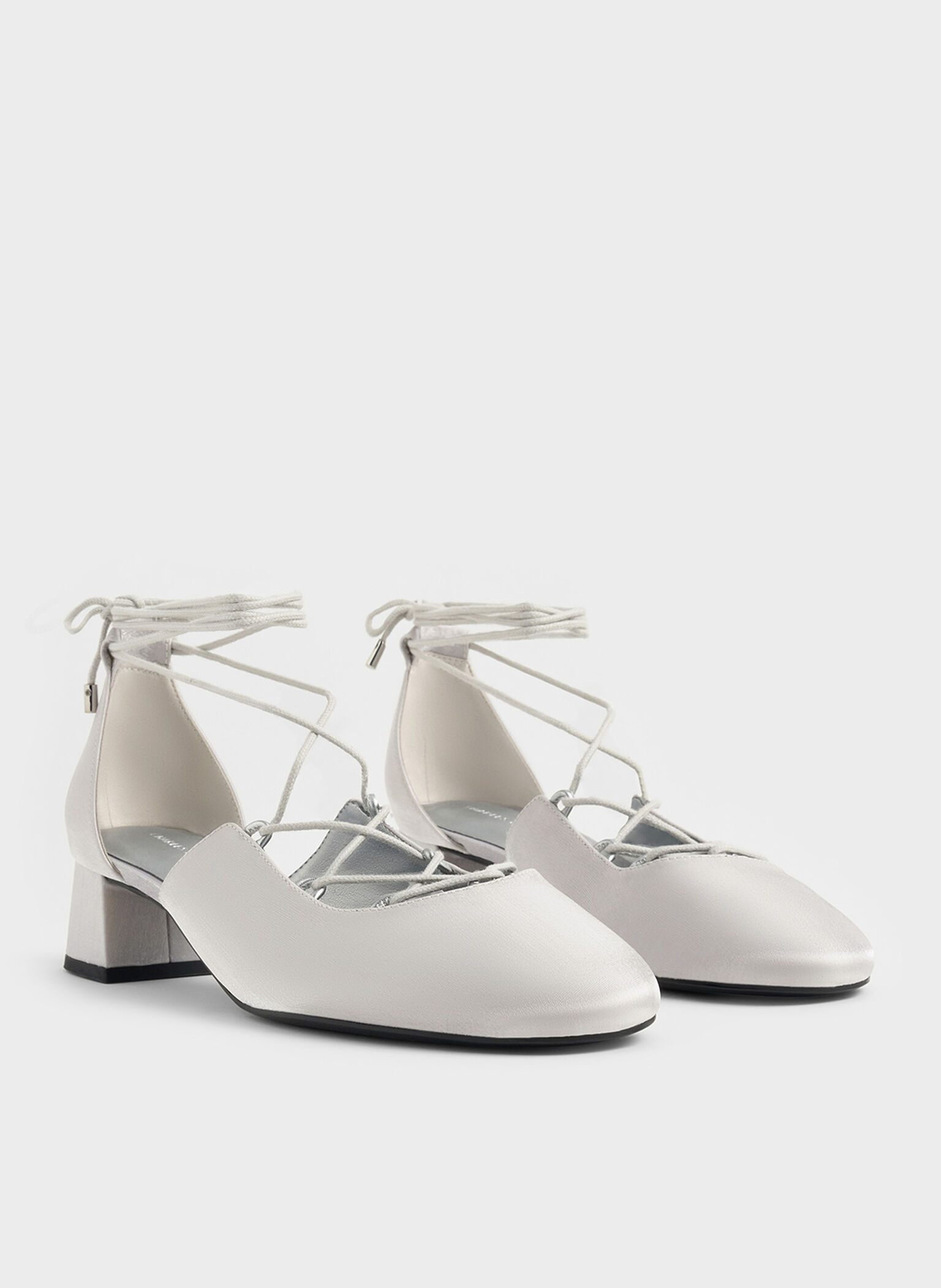 Lace-Up Tie-Around D'Orsay Pumps, Silver, hi-res