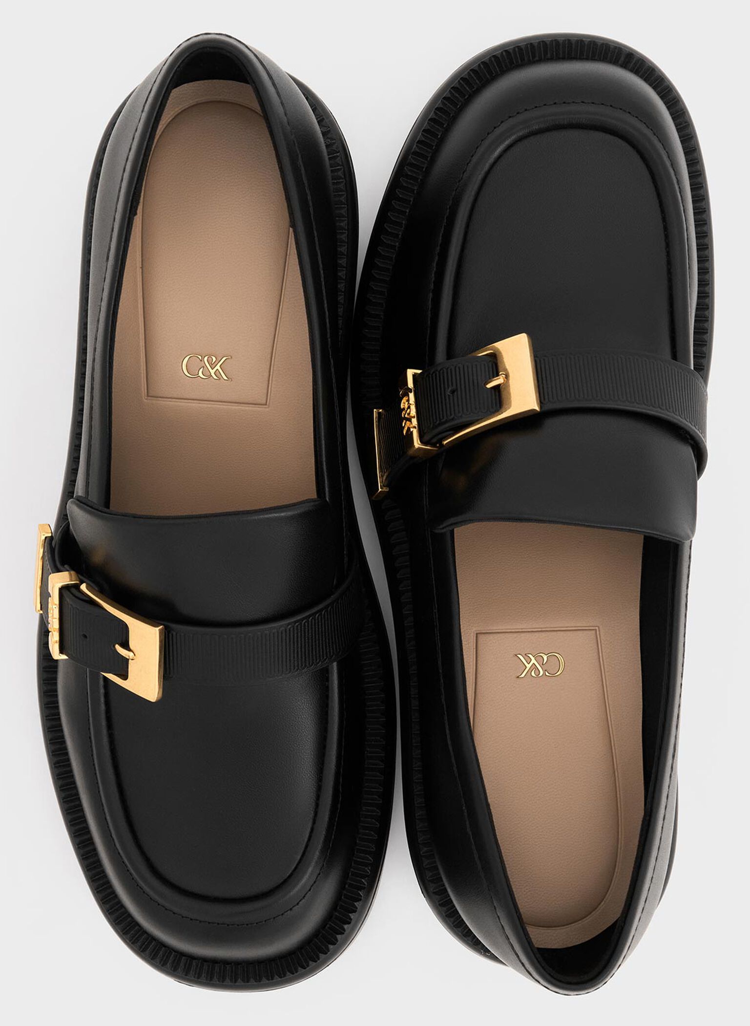 Leather Buckled-Strap Loafers, Black, hi-res